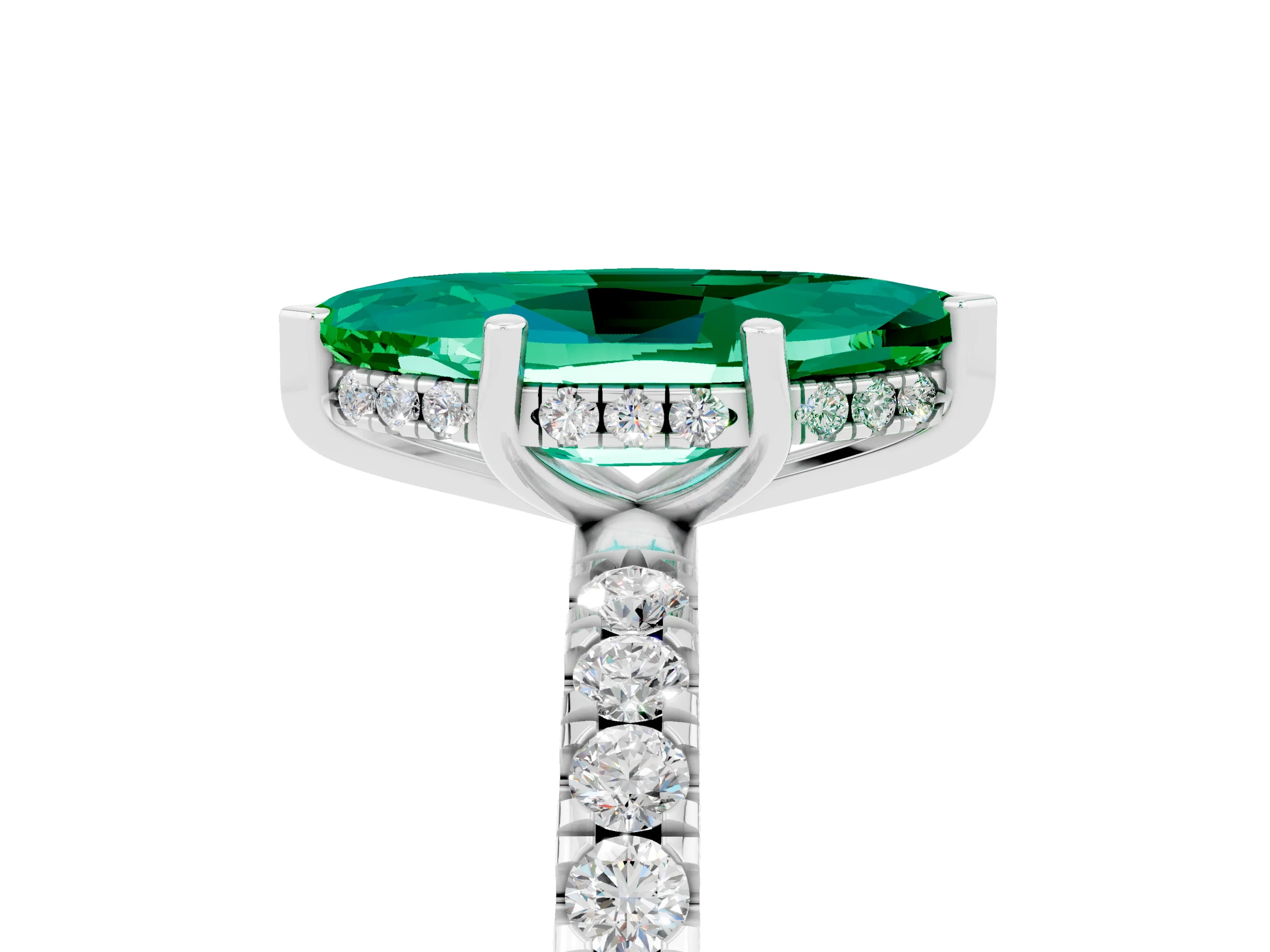 White gold Marquise Cut Emerald Pave Band Solitaire Ring with Four-Prong Setting_29