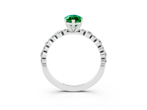 White gold Marquise Cut Emerald Prong Set Engagement Ring with Pavé Band_3