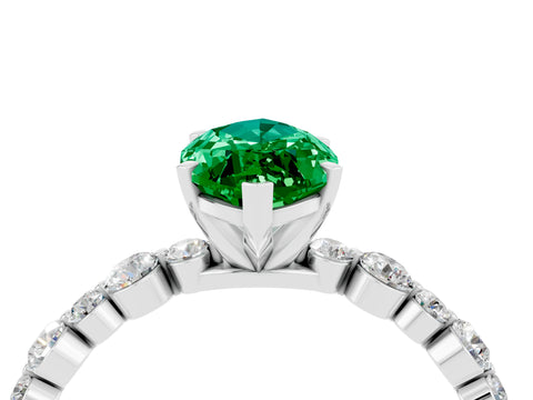 White gold Marquise Cut Emerald Prong Set Engagement Ring with Pavé Band_4