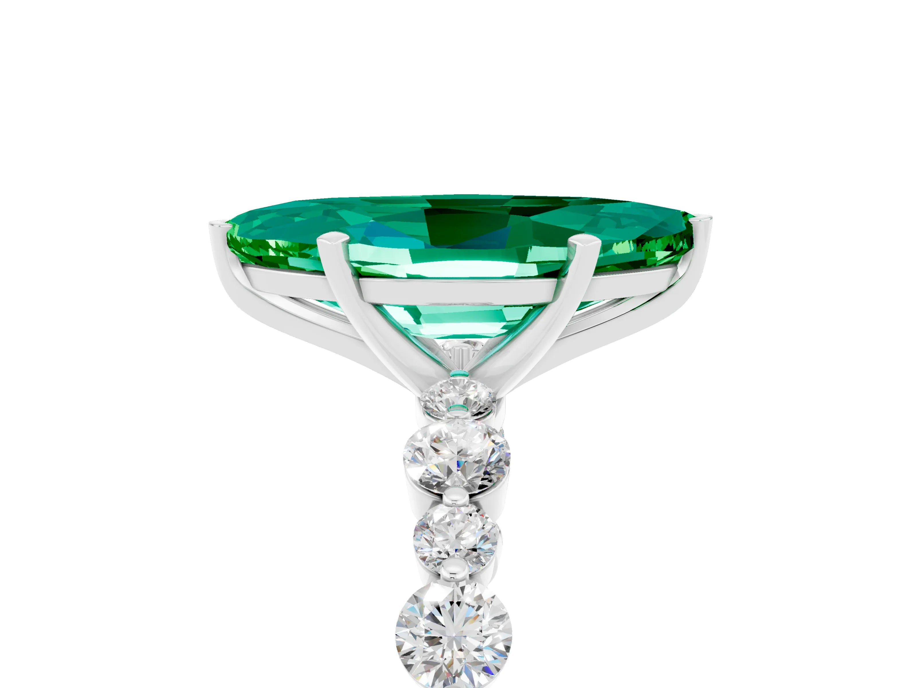 White gold Marquise Cut Emerald Prong Set Engagement Ring with Pavé Band_5