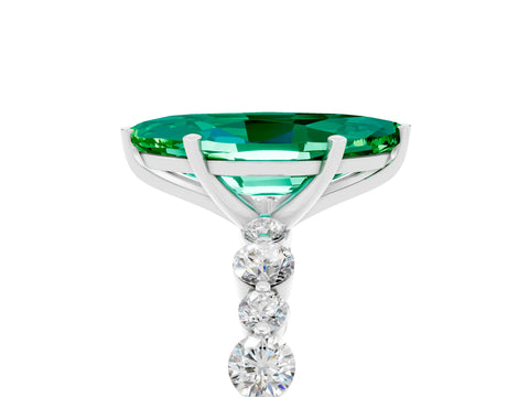 White gold Marquise Cut Emerald Prong Set Engagement Ring with Pavé Band_5