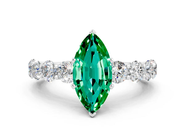 Platinum Marquise Cut Emerald Prong Setting with Side Stones on a Pave Band