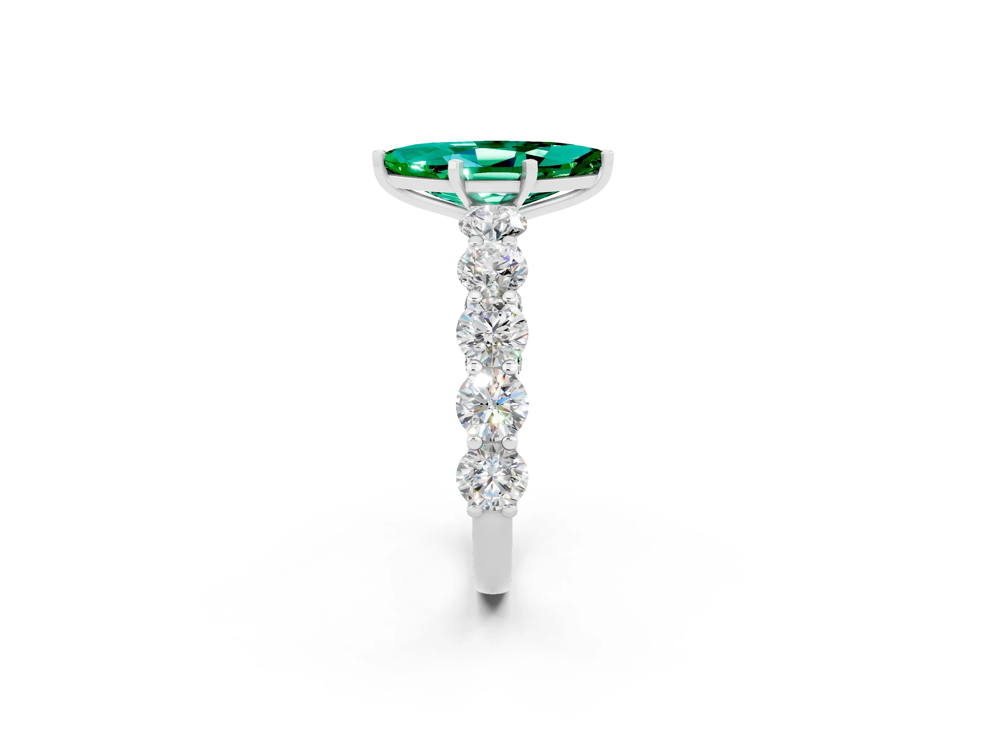 White gold Marquise Cut Emerald Prong Setting with Side Stones on a Pave Band_2