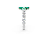 White gold Marquise Cut Emerald Prong Setting with Side Stones on a Pave Band_2