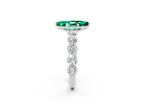 White gold Marquise Cut Emerald Prong Setting with Side Stones on a Pave Band_2