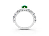 White gold Marquise Cut Emerald Prong Setting with Side Stones on a Pave Band_3