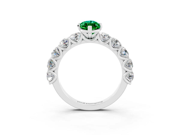 White gold Marquise Cut Emerald Prong Setting with Side Stones on a Pave Band