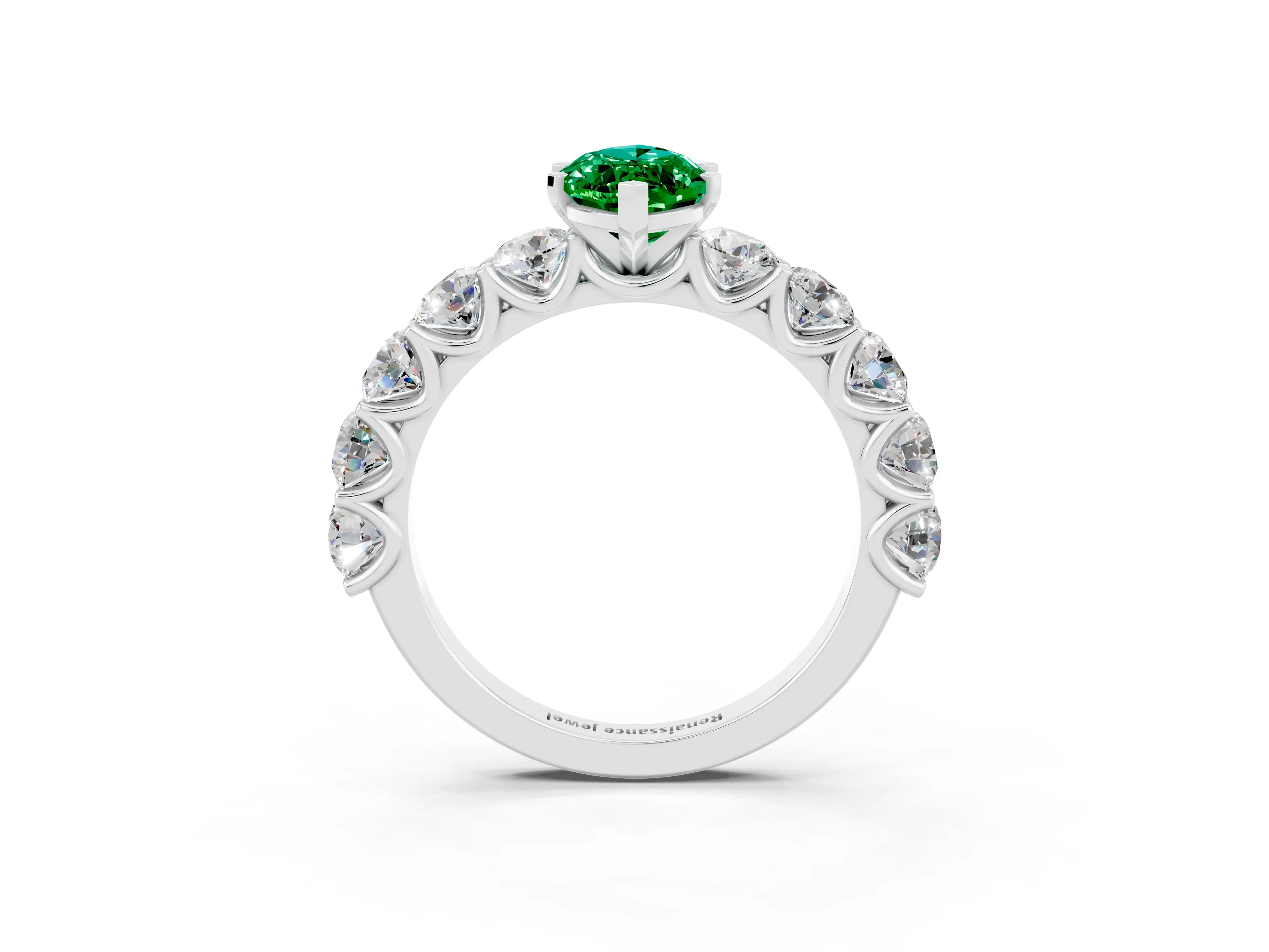 White gold Marquise Cut Emerald Prong Setting with Side Stones on a Pave Band_3