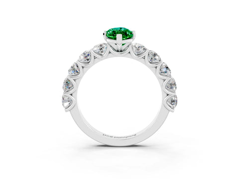 White gold Marquise Cut Emerald Prong Setting with Side Stones on a Pave Band_3