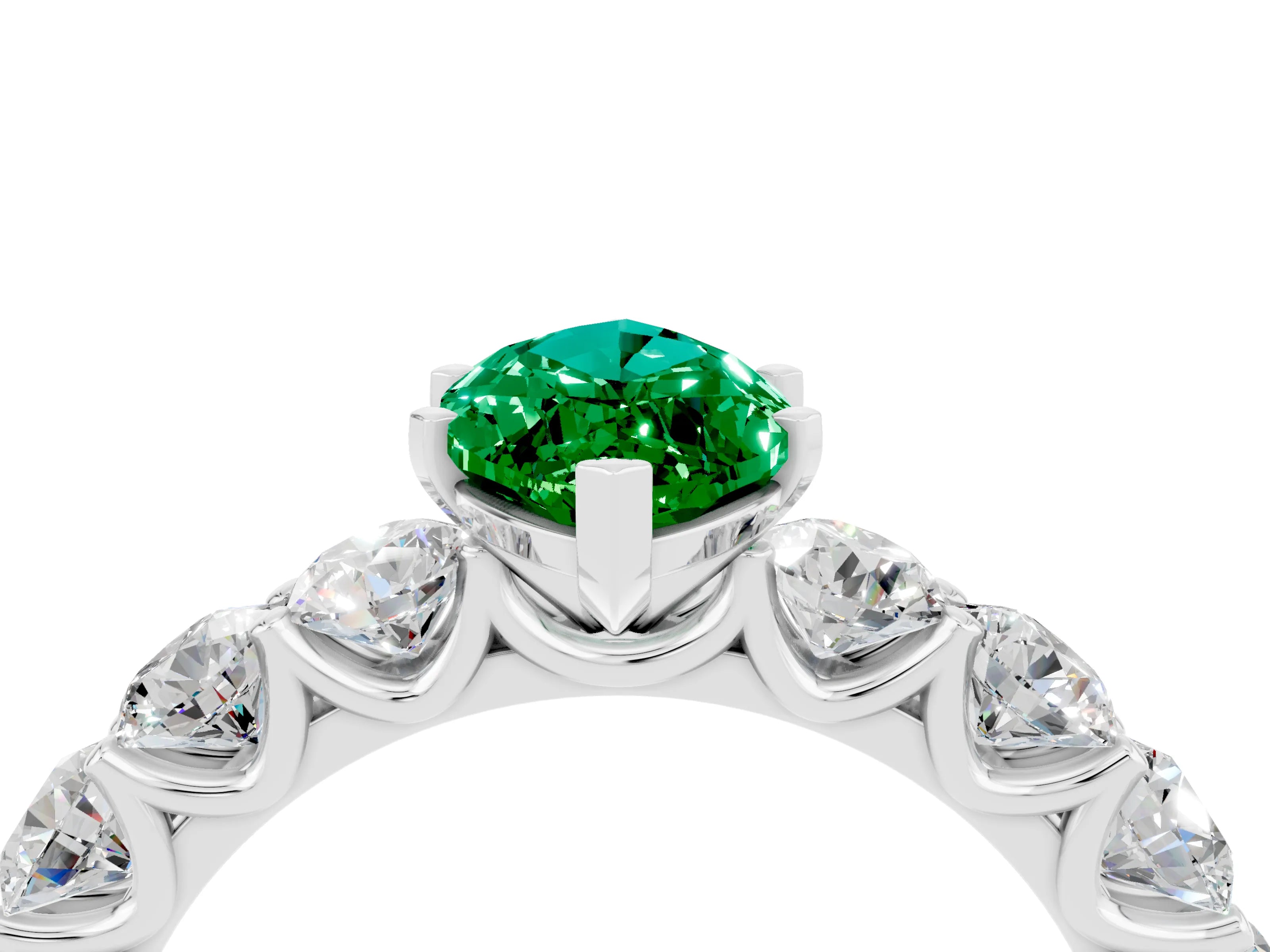 White gold Marquise Cut Emerald Prong Setting with Side Stones on a Pave Band_4