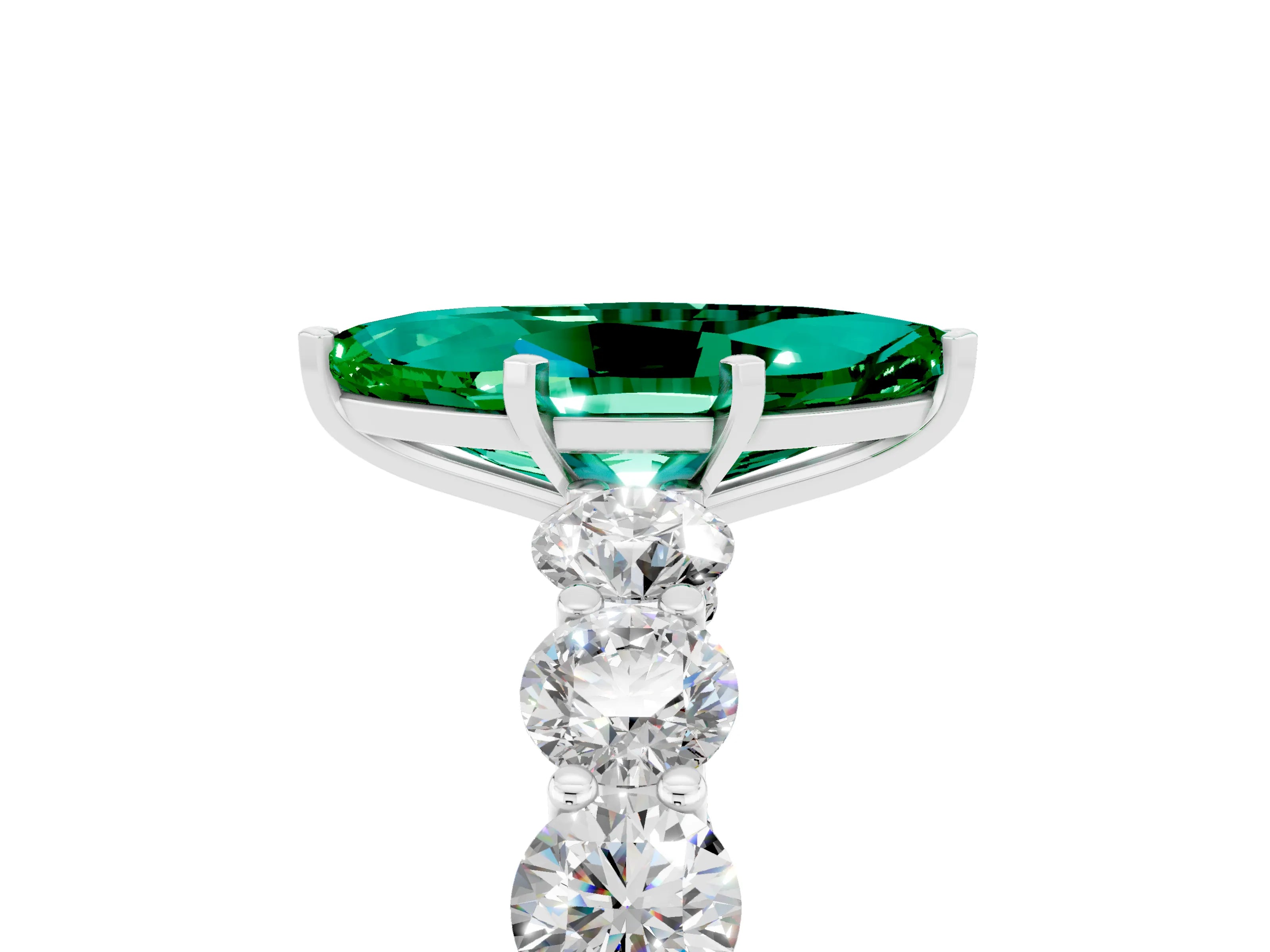 White gold Marquise Cut Emerald Prong Setting with Side Stones on a Pave Band_5