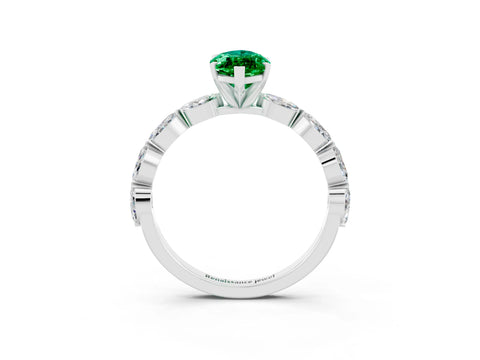 White gold Marquise Cut Emerald Ring with Marquise Side Stones and Prong Setting_3