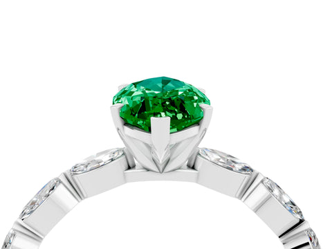 White gold Marquise Cut Emerald Ring with Marquise Side Stones and Prong Setting_4