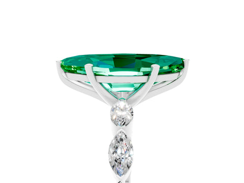 White gold Marquise Cut Emerald Ring with Marquise Side Stones and Prong Setting_5