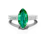 White gold Marquise Cut Emerald Ring with Milgrain Pavé Band and Four-Prong Setting_12