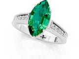 White gold Marquise Cut Emerald Ring with Milgrain Pavé Band and Four-Prong Setting_13