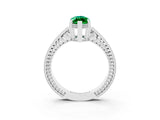White gold Marquise Cut Emerald Ring with Milgrain Pavé Band and Four-Prong Setting_15