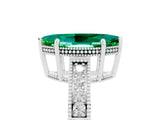 White gold Marquise Cut Emerald Ring with Milgrain Pavé Band and Four-Prong Setting_17