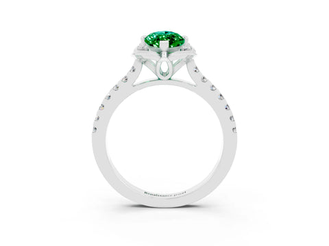 White gold Marquise Cut Emerald Ring with Pavé Band and Floral Prong Setting_3