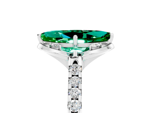 White gold Marquise Cut Emerald Ring with Pavé Band and Floral Prong Setting_5