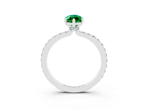 White gold Marquise Cut Emerald Ring with Pavé Band and Four-Prong Setting_3