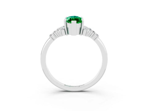 White gold Marquise Cut Emerald Ring with Side Stones and Four-Prong Setting_71