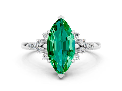 White gold Marquise Cut Emerald Ring with Side Stones and Four-Prong Setting_72
