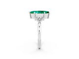 White gold Marquise Cut Emerald Ring with Side Stones and Four-Prong Setting_74