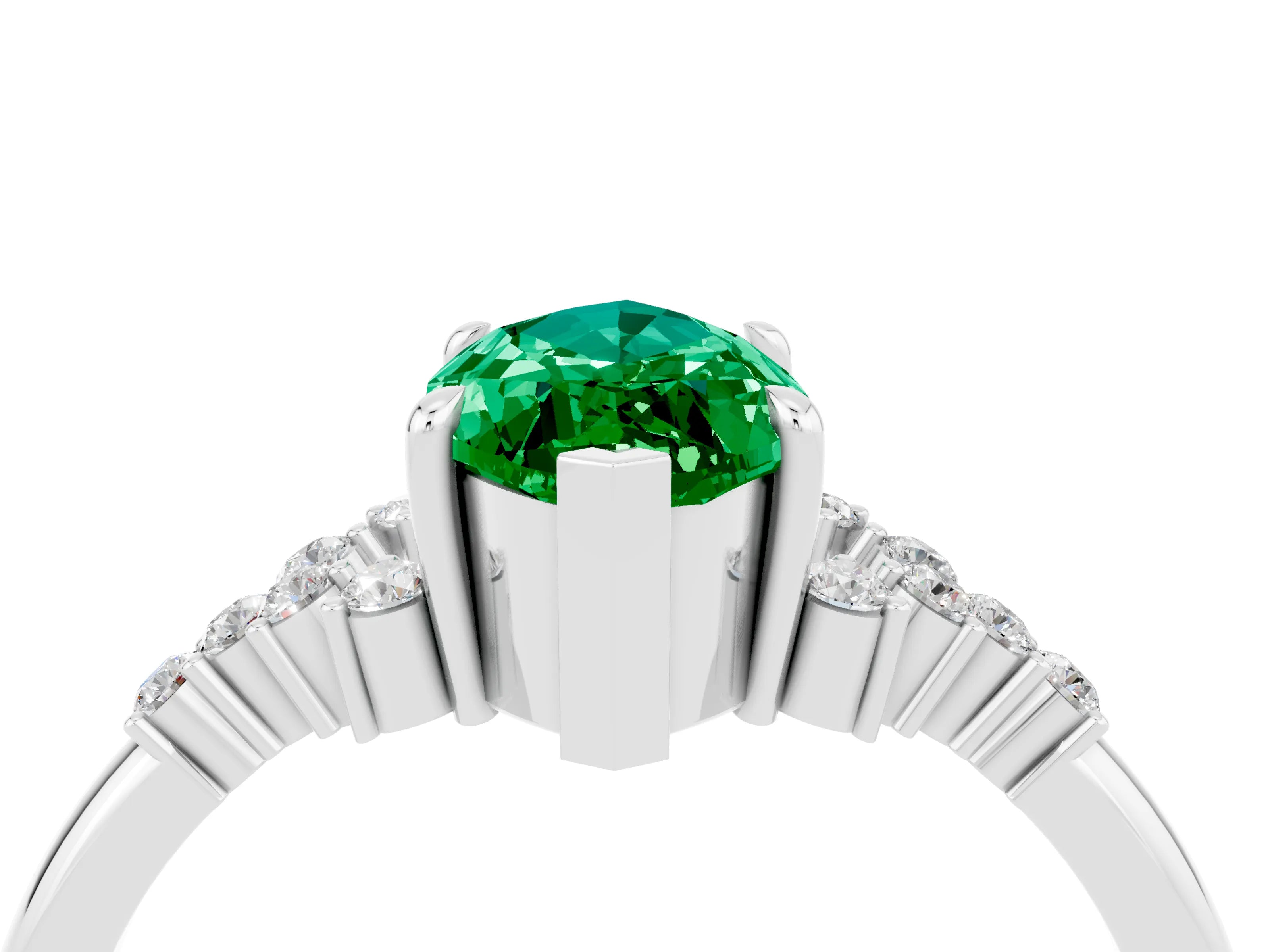 White gold Marquise Cut Emerald Ring with Side Stones and Four-Prong Setting_76