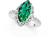 White gold Marquise Cut Emerald Scalloped Halo Engagement Ring with Round Shared Prong Band_25