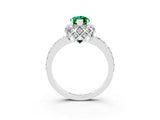 White gold Marquise Cut Emerald Scalloped Halo Engagement Ring with Round Shared Prong Band_27