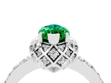 White gold Marquise Cut Emerald Scalloped Halo Engagement Ring with Round Shared Prong Band_34