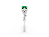 White gold Marquise Cut Emerald Scattered Round Accent Ring with Prong Setting_26