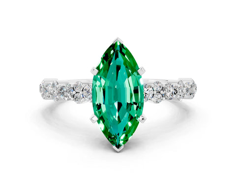White gold Marquise Cut Emerald Side Stone Solitaire Ring with Round  and Four-Prong Setting_48
