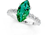 White gold Marquise Cut Emerald Side Stone Solitaire Ring with Round  and Four-Prong Setting_49