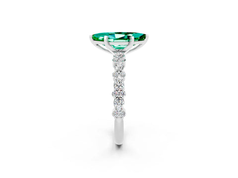 White gold Marquise Cut Emerald Side Stone Solitaire Ring with Round  and Four-Prong Setting_50