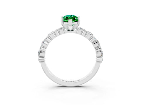 White gold Marquise Cut Emerald Side Stone Solitaire Ring with Round  and Four-Prong Setting_51