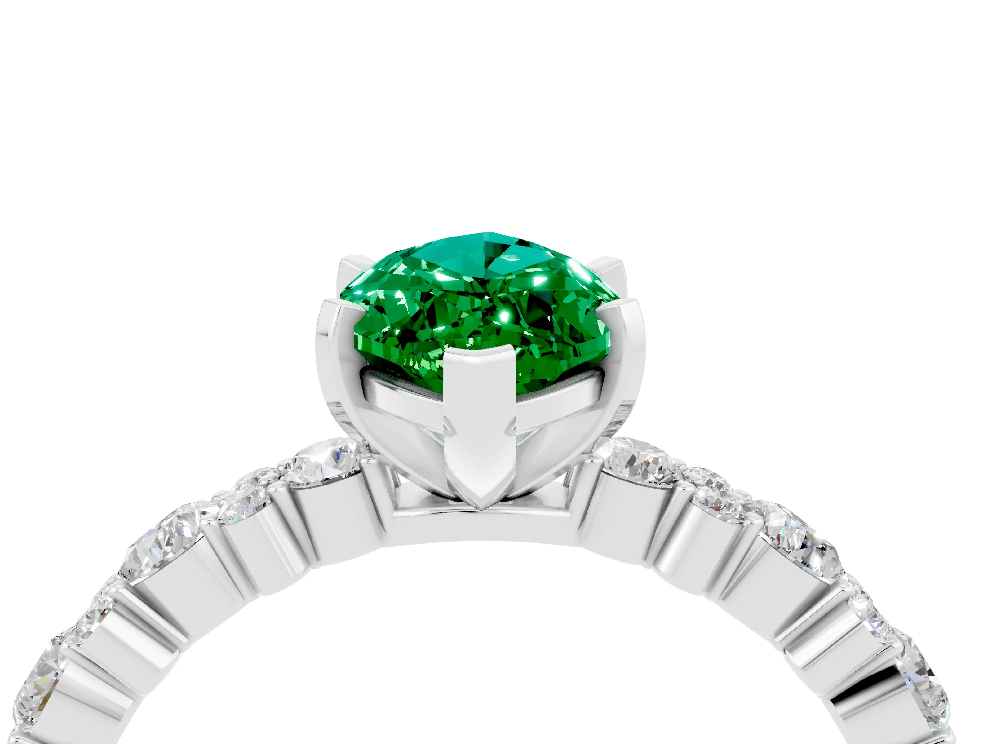 White gold Marquise Cut Emerald Side Stone Solitaire Ring with Round  and Four-Prong Setting_52