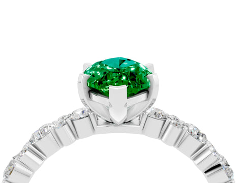White gold Marquise Cut Emerald Side Stone Solitaire Ring with Round  and Four-Prong Setting_52
