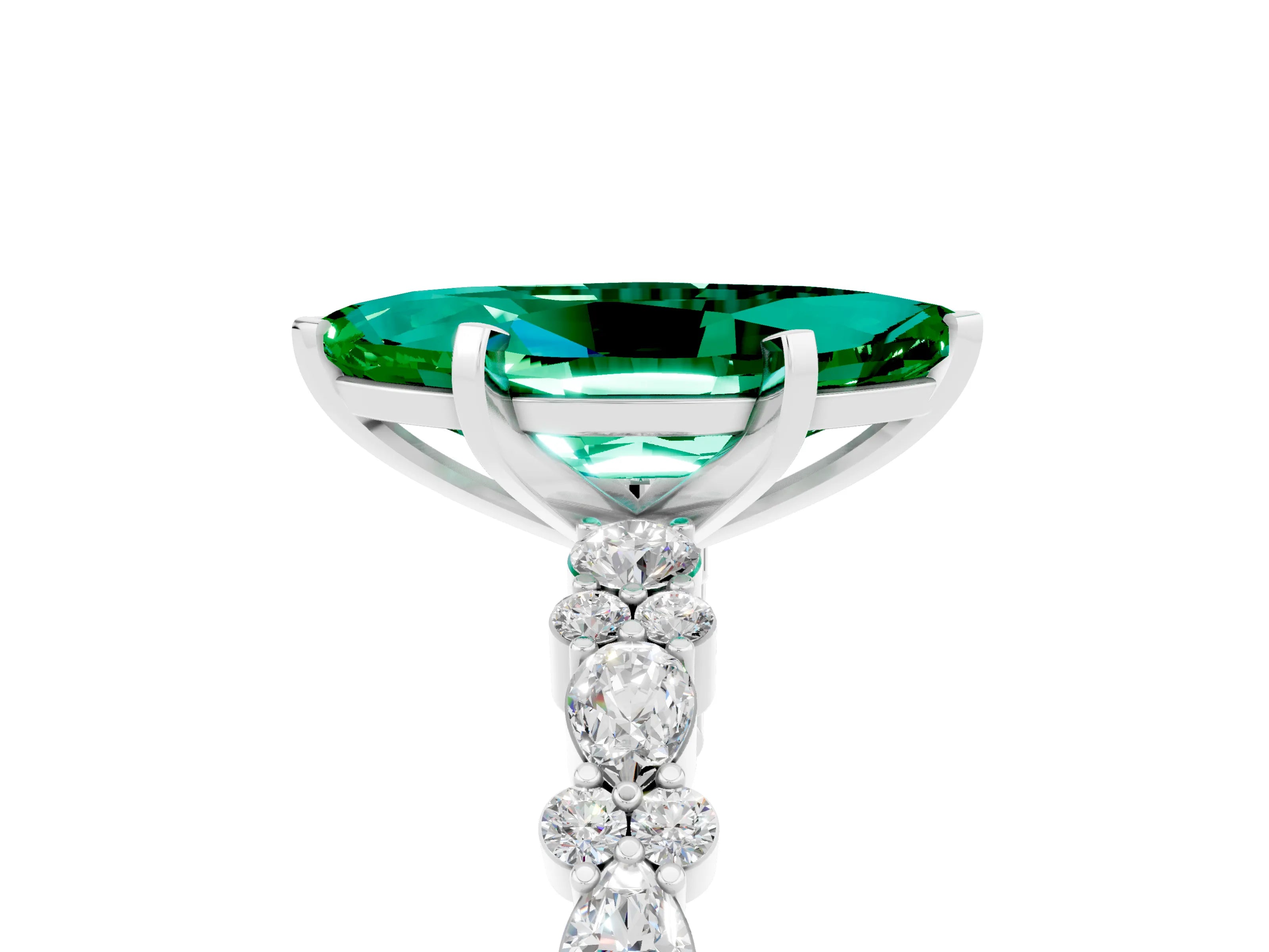 White gold Marquise Cut Emerald Side Stone Solitaire Ring with Round  and Four-Prong Setting_53
