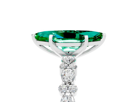 White gold Marquise Cut Emerald Side Stone Solitaire Ring with Round  and Four-Prong Setting_53