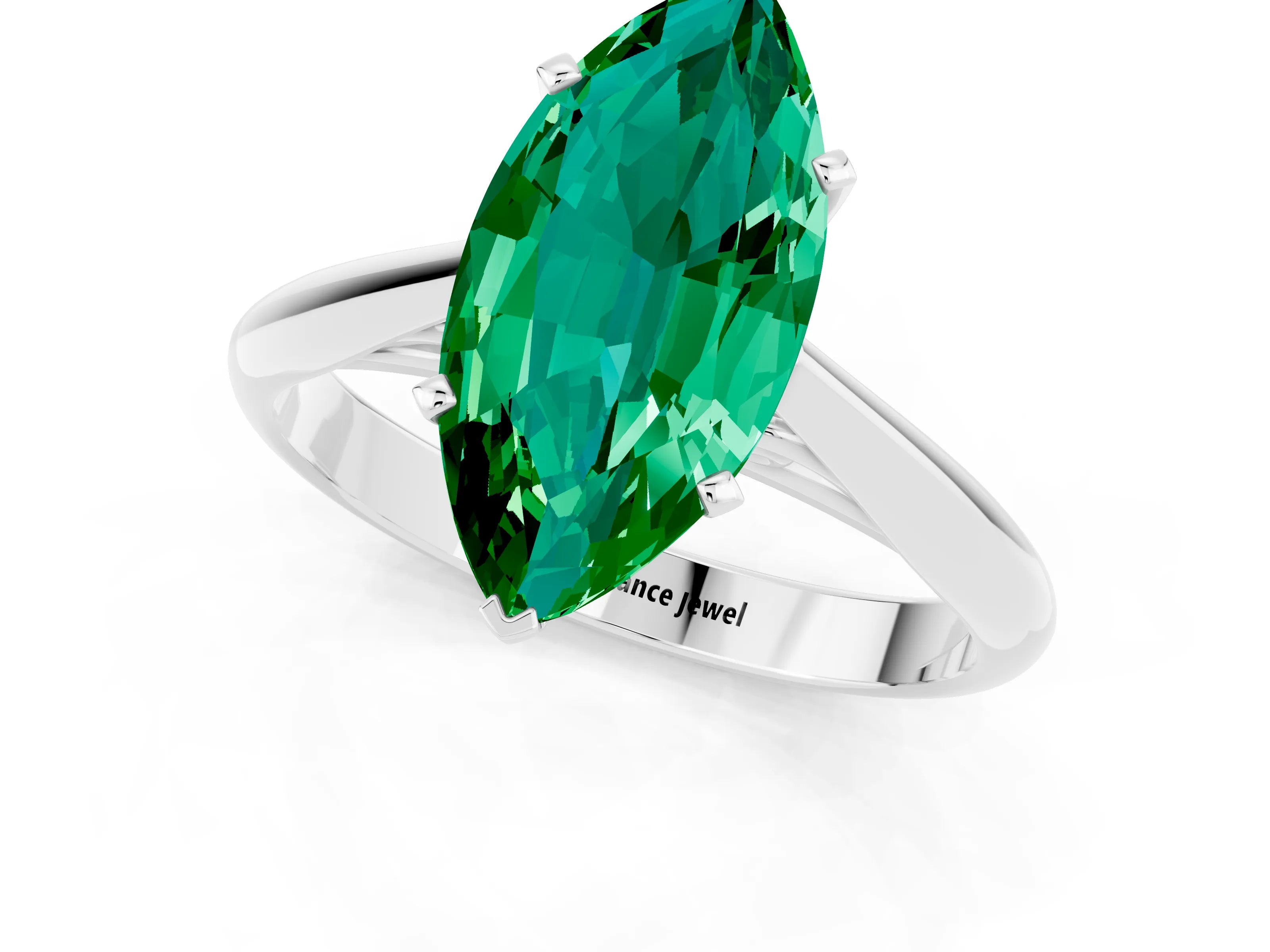 White gold Marquise Cut Emerald Solitaire Engagement Ring with Cathedral Setting and Four-Prong Mount_13