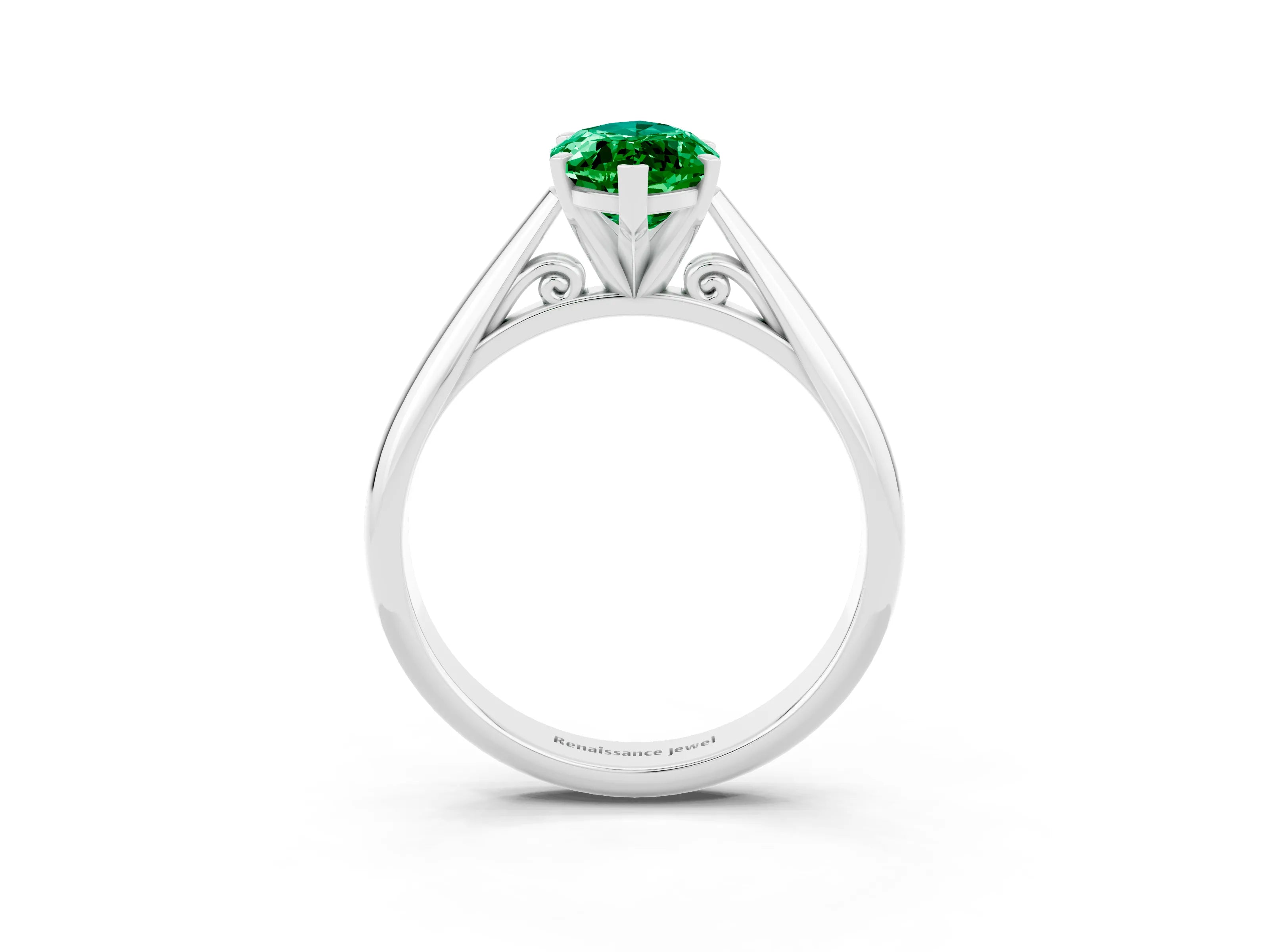 White gold Marquise Cut Emerald Solitaire Engagement Ring with Cathedral Setting and Four-Prong Mount_15