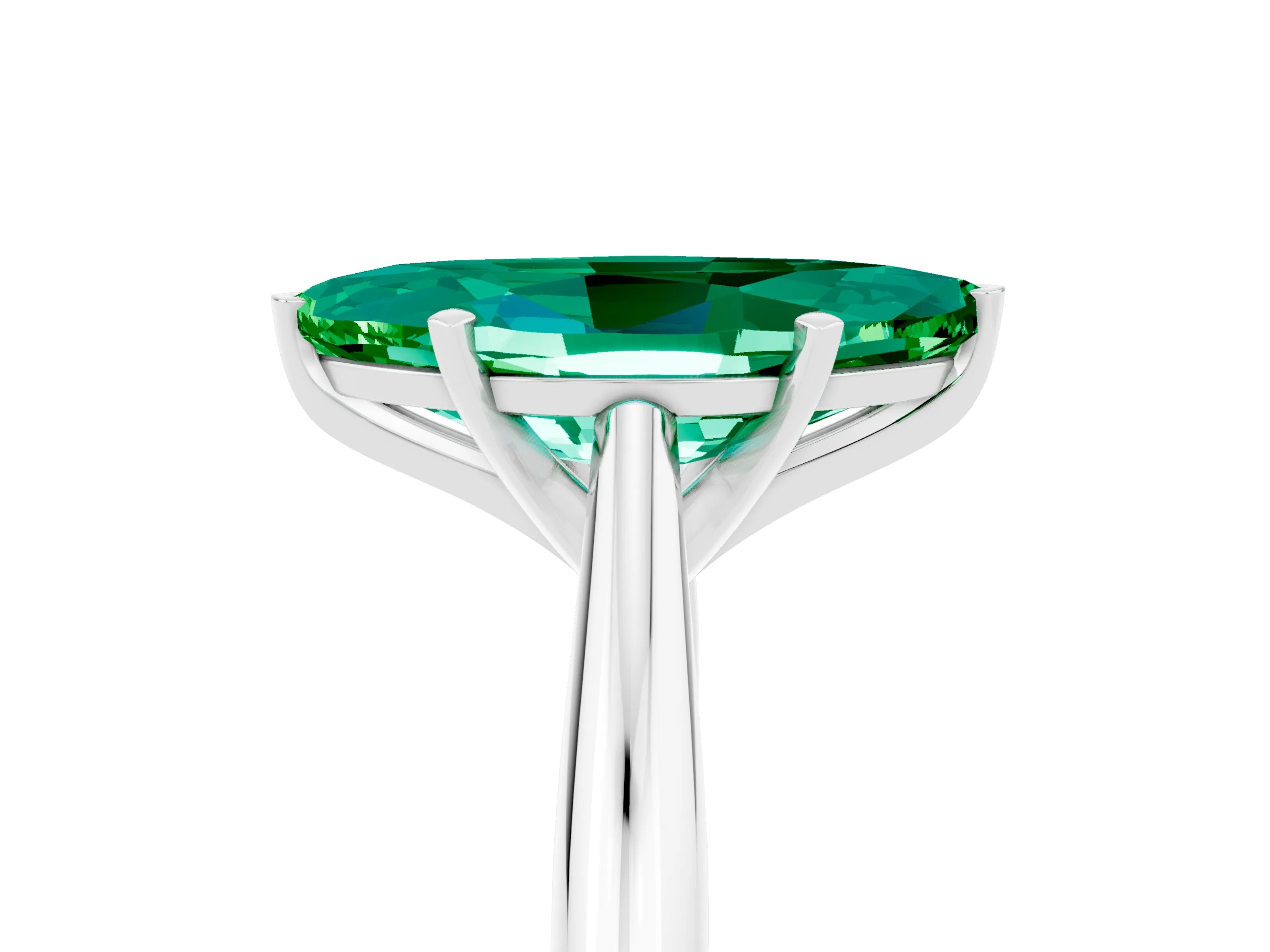 White gold Marquise Cut Emerald Solitaire Engagement Ring with Cathedral Setting and Four-Prong Mount_17