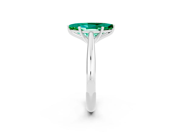 Platinum Marquise Cut Emerald Solitaire Engagement Ring with Cathedral Setting and Four-Prong Mount