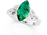 White gold Marquise Cut Emerald Solitaire Engagement Ring with Celtic Knot Band and Four-Prong Setting_1