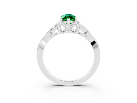 White gold Marquise Cut Emerald Solitaire Engagement Ring with Celtic Knot Band and Four-Prong Setting_3