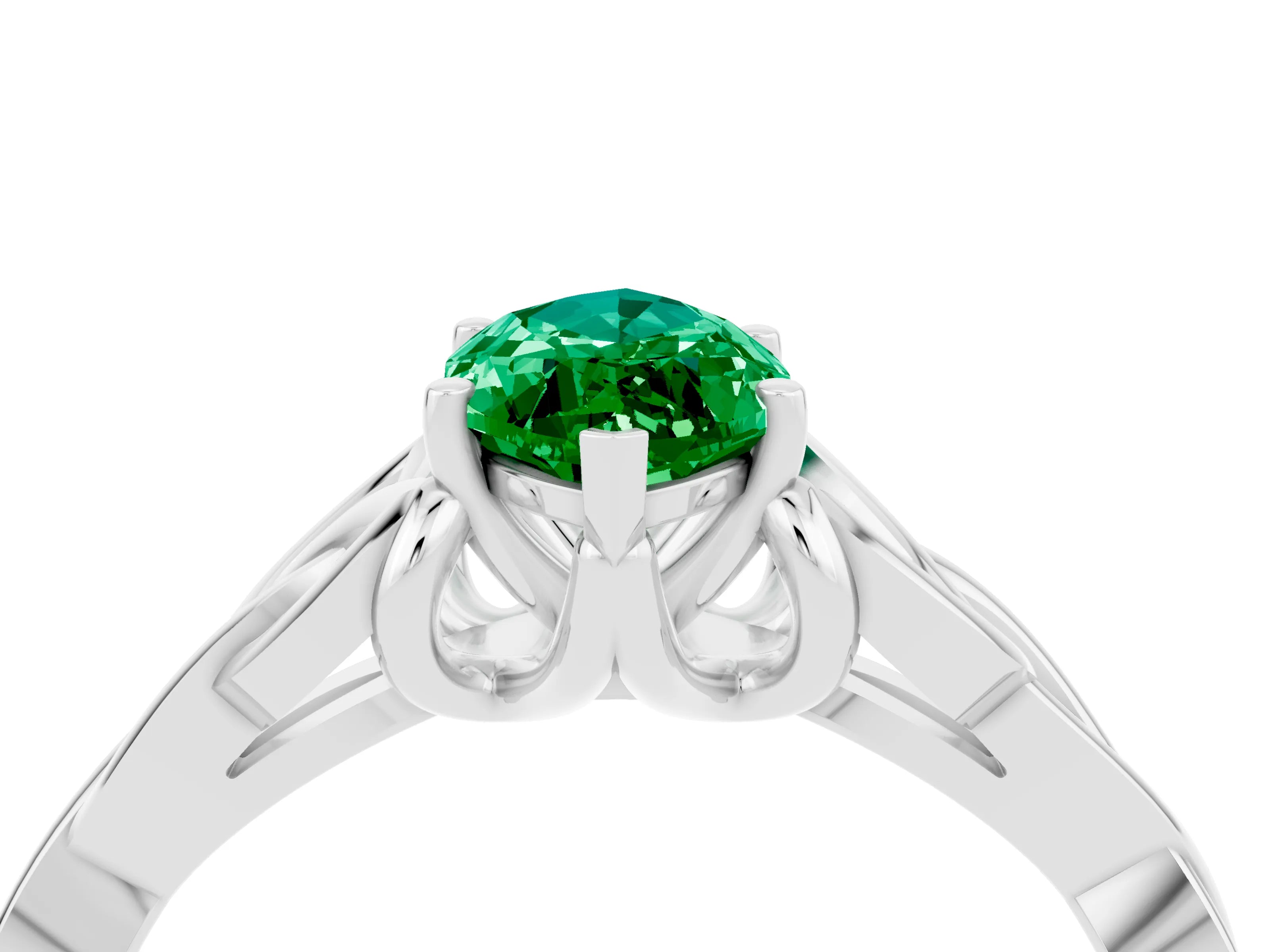 White gold Marquise Cut Emerald Solitaire Engagement Ring with Celtic Knot Band and Four-Prong Setting_4