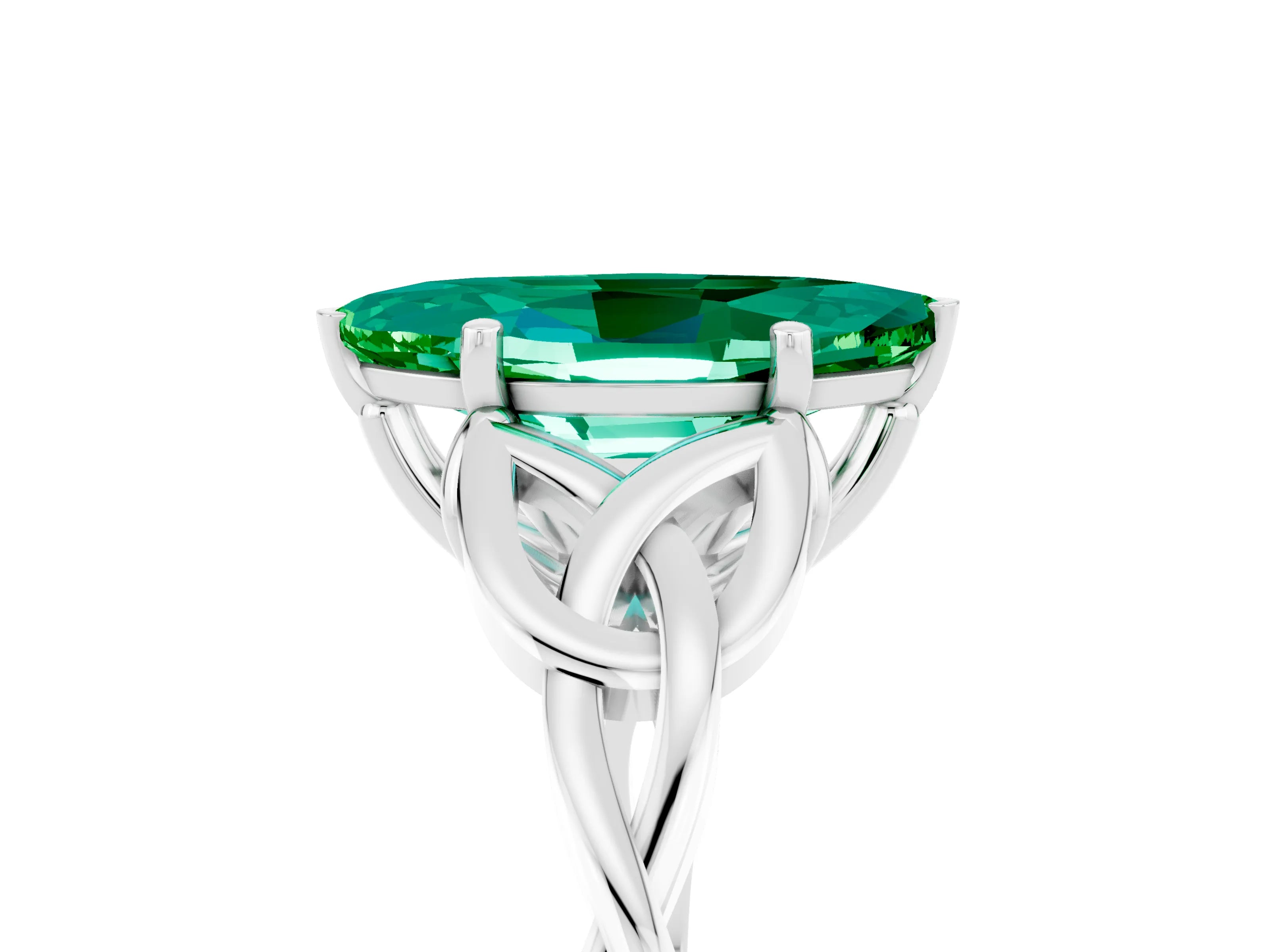 White gold Marquise Cut Emerald Solitaire Engagement Ring with Celtic Knot Band and Four-Prong Setting_5