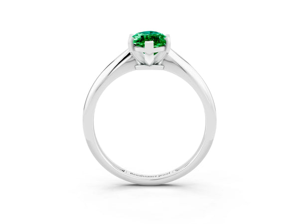 White gold Marquise Cut Emerald Solitaire Engagement Ring with Classic Band and Four-Prong Setting